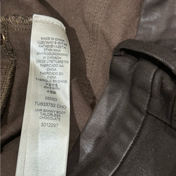 7 For All Mankind Sz 31 Jeans Tailorless UHR Skinny Boot Coated Chocolate Brown - Picture 8 of 10